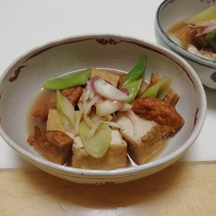 厚揚げと野菜天と長ねぎの煮物